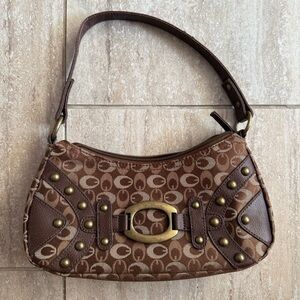 Vintage Y2K Small Brown Shoulder Bag Baguette Purse monogram canvas preppy stud